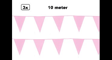 3x Vlaggenlijn licht roze 1000cm - baby roze vlaglijn festival feest party verjaardag thema feest kleur