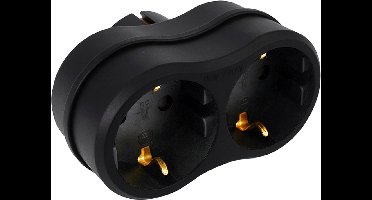 Horizontale Stopcontact Splitter - 2-voudig - Horizontale Stopcontacten - Randaarde - Wave - Zwart