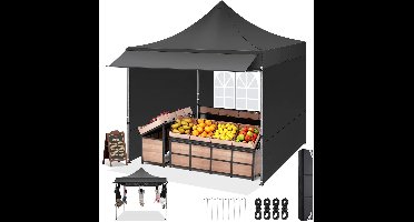 Partytent – Pop-Up Tent – Tuinkamer – Overkapping – 3X3 Meter – Waterafstotend Oxford Polyester – Verstelbare Hoogte - Zwart