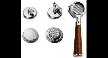 MUVNA - E61 3-in-1 Portafilter Sandalwood - Bottomless - 58mm - 1 x Blindfilter - 1 x 1-kops uitloop - 1 x 2- kops uitloop - filterbakje enkel en dubbel - prachtig houten handvat - RVS