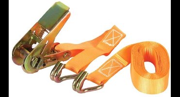 Toolland Spanband, tweedelig, met ratel en J-haken, voor het vastzetten van lichte ladingen, max. 500 kg, polyester, oranje, 4.5 m x 25 mm, 1 stuk