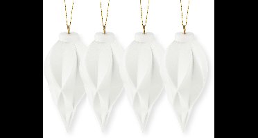 vtwonen Kerst Bal Diamant - Kerstmis Decoratie - Porselein - 6x5.5x14cm - Set van 4