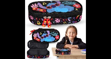 DISNEY Stitch ALOHA Zwarte etui COMPARTIMENTEN voor schoolpotloden, etui voor meisjes 5x20x9cm