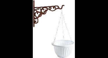 Hangpot + Muurhaak Rimini - wit - D25 cm - kunststof - metaal - tuinaccessoires