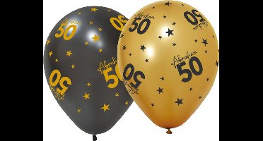 12 ballonnen 12" 3 met goud / 3 zwart - Abraham Golden Celebrations - Versiering Slinger Feestdecoratie Decoratie Verjaardag Jubileum Ballon Feest