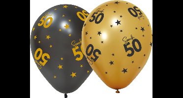 12 ballonnen 12" 3 met goud / 3 zwart - Sarah Golden Celebrations - Versiering Slinger Feestdecoratie Decoratie Verjaardag Jubileum Ballon Feest