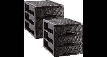 Plasticforte Ladekastje bureau organizer SORTED - 2x - 3 lades - donkerbruin - L26 x B35 x H28 cm - kunststof - organiseren