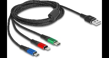 Delock 90156 USB-kabel USB 2.0 USB-A stekker, USB-micro-B stekker, Apple Lightning stekker, USB-C 2.00 m Zwart