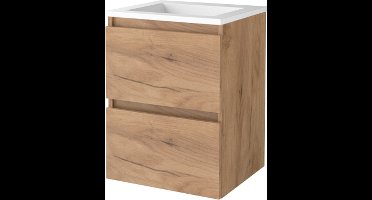 Basic Start 46 badmeubelset met greeploze wastafelonderkast met 2 lades en acryl wastafel zonder kraangaten 50 x 46 cm, whisky oak