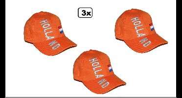 3x Luxe Baseball pet Holland - verstelbaar - Cap Nederland EK Voetbal festival thema feest party evenement sport