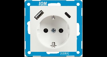 ION | Wandcontactdoos RA | met USB en USB-C | Mat Aplin wit - E1 Serie