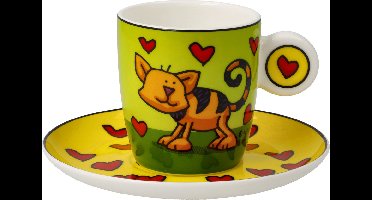 Goebel - Ed Heck | Kop en schotel Espresso Love Cat | Porselein - 12cm - 100ml