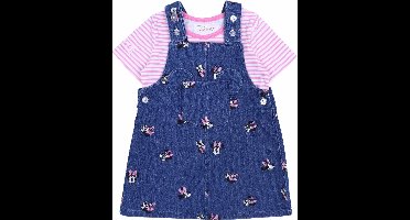 Denim jurk, tuinbroek + gestreept Minnie Mouse shirt