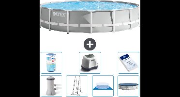 Intex Rond Prism Frame Zwembad - 457 x 107 cm - Grijs - Inclusief Pomp - Ladder - Grondzeil - Afdekzeil Filter - Zoutwatersysteem - Zwembadzout