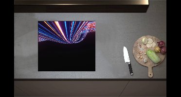 Inductieplaat Beschermer - Abstracte Neonkleurige Lijnen - 57x50 cm - 2 mm Dik - Inductie Beschermer - Bescherming Inductiekookplaat - Kookplaat Beschermer van Zwart Vinyl