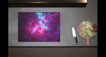 Inductieplaat Beschermer - Abstracte Vormen en Figuren in Paars met Blauwe Kleuren - 71x50 cm - 2 mm Dik - Inductie Beschermer - Bescherming Inductiekookplaat - Kookplaat Beschermer van Wit Vinyl