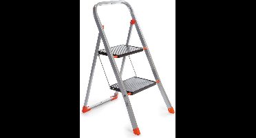 Toolland Stepix trapladder, 2 treden, inklapbaar, huishoudtrap met hoge beugel, antislipvoetjes en antislipprofiel op de twee treden, epoxycoating, metaal, draagvermogen tot 150 kg