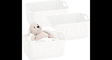 Plasticforte opbergmandje/kastmandje - 3x - 12 liter - wit - kunststof - 33 x 24 x 21 cm - nestbaar