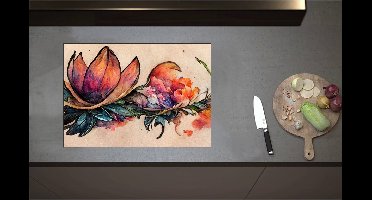 Inductieplaat Beschermer - Aquarel Tekening van Lelie Bloemen - 71x50 cm - 2 mm Dik - Inductie Beschermer - Bescherming Inductiekookplaat - Kookplaat Beschermer van Wit Vinyl