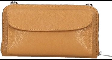 Cognac Leren Portemonnee met Telefoonvak - Leren Portemonnee met Telefoonvak - Met leren Hengsel - Cognac