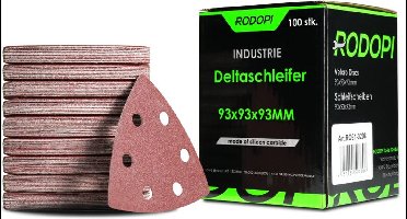 Rodopi® 100x Korrel 220 Delta Schuurpapier Driehoek 93 mm - Industrieel