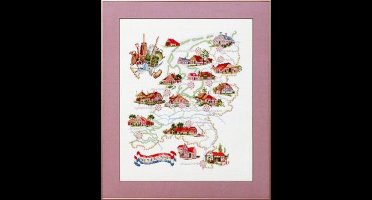 Pako Borduurpakket - telpatroon met code kaart- kaart van Holland met oude hollandse boerderijen - 219.257 - voorgesorteerd garen- Aida - 43 x 51 cm - DIY kit