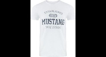 Mustang Heren T-Shirt Basic Print Tee regular fit Wit 4XL Ronde Hals Volwassenen Opdruk Print Shirts