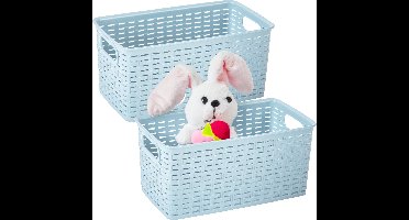 Plasticforte Opbergmand - 2x - Kastmand - rotan kunststof - ijsblauw - 5 Liter - 15 x 28 x 13 cm