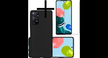 Hoesje - Met Screenprotector - Geschikt voor Xiaomi Redmi Note 11s - Sterk & Shockproof - Back Cover - Siliconen Case - Telefoon Hoes - Zwart