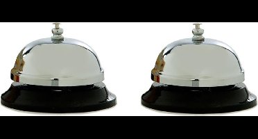 Cepewa ronde receptiebel / baliebel - 2x stuks - zilver - 8,5 x 6 cm - metaal - hotel bellen