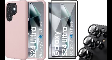 Hoesje geschikt voor Samsung Galaxy S24 Ultra - Screenprotector PET & Camera Protector - Mat Back Case Roze