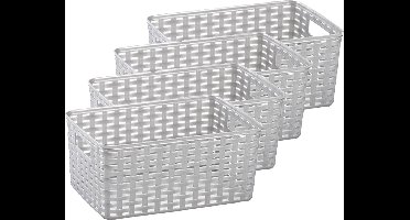 Plasticforte Opbergmand - 4x - Kastmand - rotan kunststof - zilver - 6 Liter - 19 x 29 x 13 cm