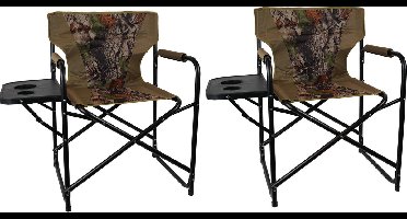 Eurocatch - Set 2 stuks Opvouwbare Campingstoel Met Opklapbare zijtafel - Camouflage - Director Chair - Visstoel - Comfortabel
