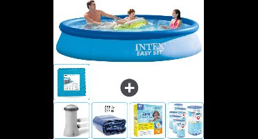 Intex Rond Opblaasbaar Easy Set Zwembad - 366 x 76 cm - Blauw - Inclusief Pomp Solarzeil - Onderhoudspakket - Filters - Vloertegels
