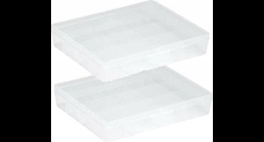 Q-LINE Opberg box/opbergdoos - 2x - 16 vaks - transparant - kunststof - 29,5 x 24,5 x 5,5 cm