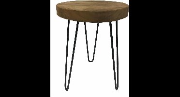 Excellent Houseware Bijzettafeltje - metaal/hout - beige/zwart - D30 x L42 cm