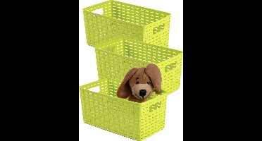 Plasticforte Opbergmand - 3x - Kastmand - rotan kunststof - limegroen - 5 Liter - 15 x 28 x 13 cm