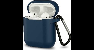 Hoesje geschikt voor Airpods 1 / Airpods 2 - Schokbestendig siliconen Case Silicone met clip - Donkerblauw