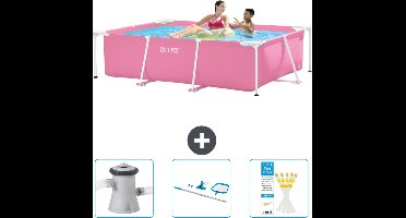 Intex Rechthoekig Frame Zwembad - 220 x 150 x 60 cm - Roze - Inclusief Zwembadfilterpomp - Schoonmaakset - Testrips