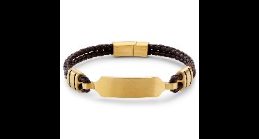Nomen | Brown Leather and Gold-tone ID Plate Bracelet