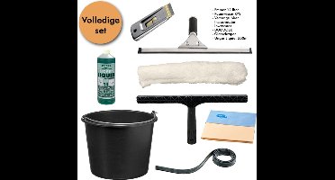 Professionele Glasreinigingsset. Unger Liquid, Raamwisser, Inwasser, Emmer, Glasschraper.