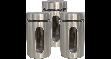 Gerimport Voorraadpot - 5x - voedsel bewaren - zilverkleurig - RVS - deksel - 1000 ml