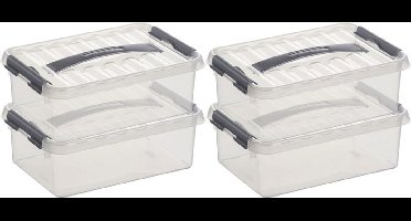 5x sunware q-line opberg box/opbergdoos - 4 liter - 30 x 20 x 10 cm - kunststof - opslagbox - transparant/zilver