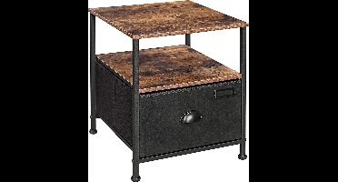 Senlis Bijzettafel met lade - Nachtkastje - Bijzettafel Opberger met Lade 2 Planken - Industriële Stijl - Woonkamer - Slaapkamer - Vintage Bruin Zwart