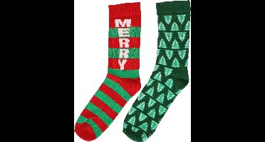 2-Pack foute kerstsokken voor heren groen en rood
