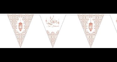 Eid Mubarak thema papieren vlaggenlijn/slinger wit/rose goud 3 meter - Suikerfeest/Offerfeest versieringen/decoraties