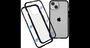 Just in Case Magnetic Metal Tempered Glass Cover hoesje geschikt voor iPhone 14 - zwart en transparant