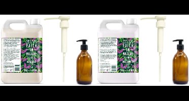 FAITH IN NATURE - Shampoo & Conditioner Lavender & Geranium Refill - 2 x 5 Liter= 10 liter - met 2 pompjes - nu met 2 Gratis glazen refill flessen 500ml