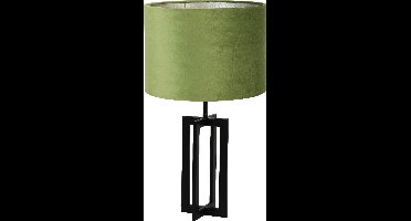 Light & Living Tafellamp Mace/Velours - Zwart/Olijf groen - Ø30x56cm - Tafellamp met kap