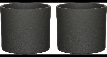 Mica Decorations Bloempot - 2x - donkergrijs - keramiek - 17 x 14 cm - plantenpotten